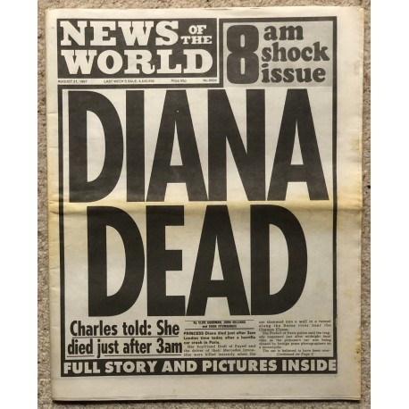 Diana Dead Newspaper - 31st Aug 1997